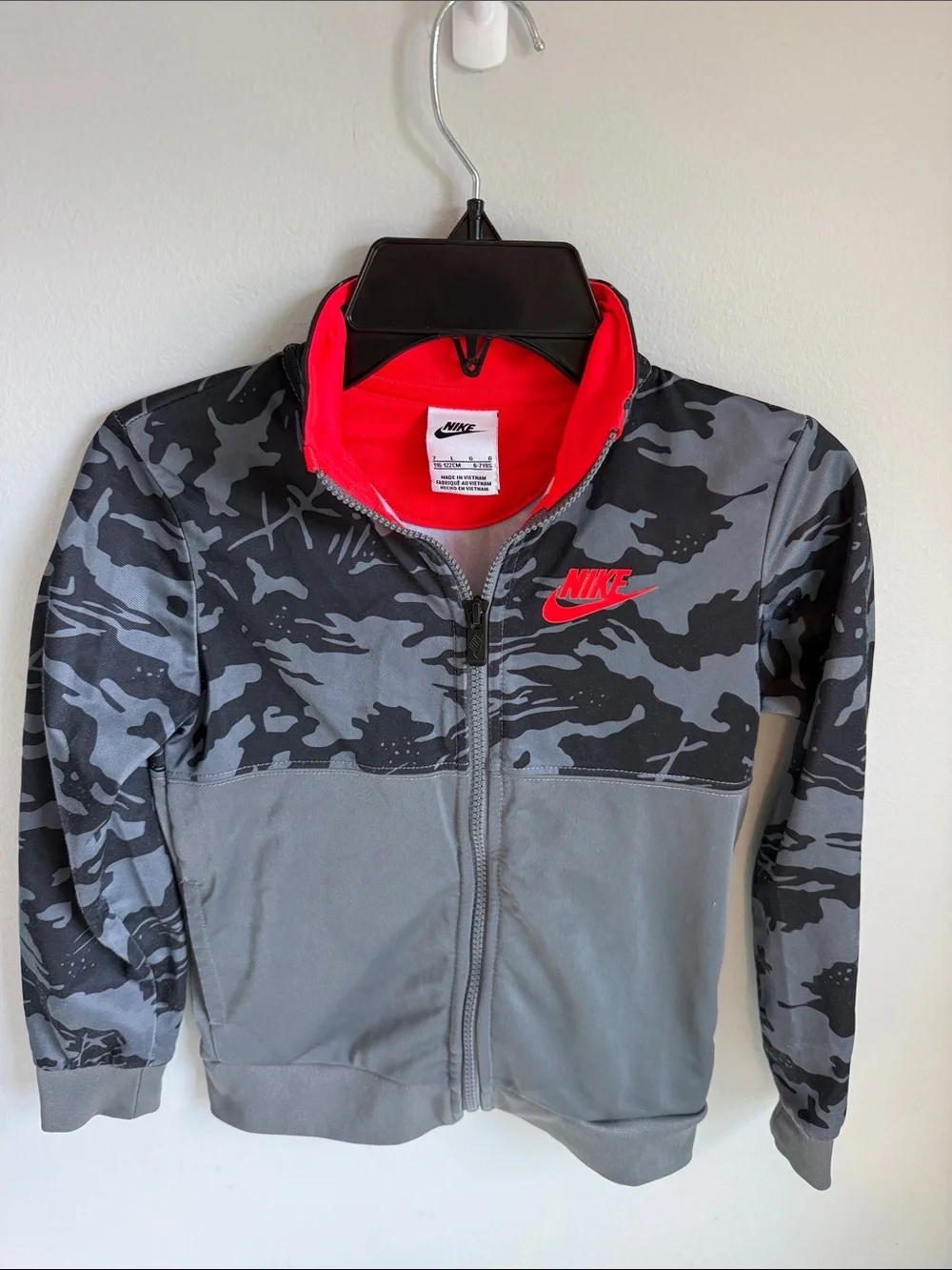 Nike Kids Gray & Black Camo Jacket with Red Accents
